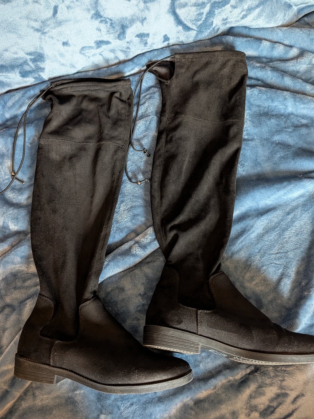 Women's Black Over-the-Knee Stretch Boots with Tie Back